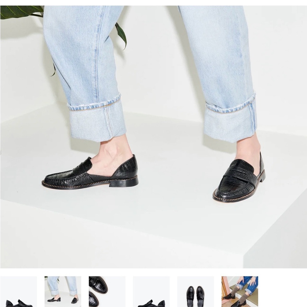 Freda Salvador Tash D’Orsay penny loafer in black embossed croc - Picture 3 of 11